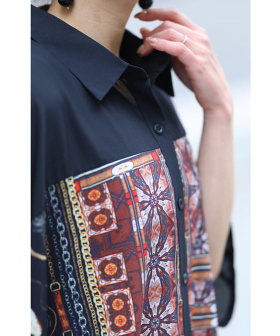 【セール商品返品交換不可】大人のエキゾチック柄ゆったりシャツロングワンピース