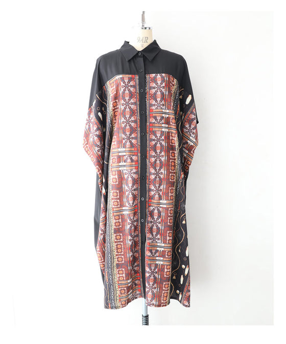 【セール商品返品交換不可】大人のエキゾチック柄ゆったりシャツロングワンピース