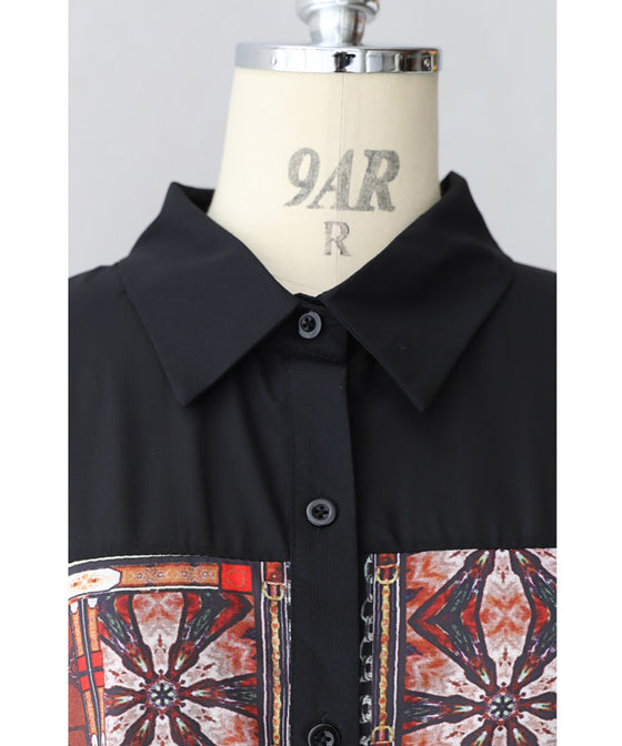 【セール商品返品交換不可】大人のエキゾチック柄ゆったりシャツロングワンピース