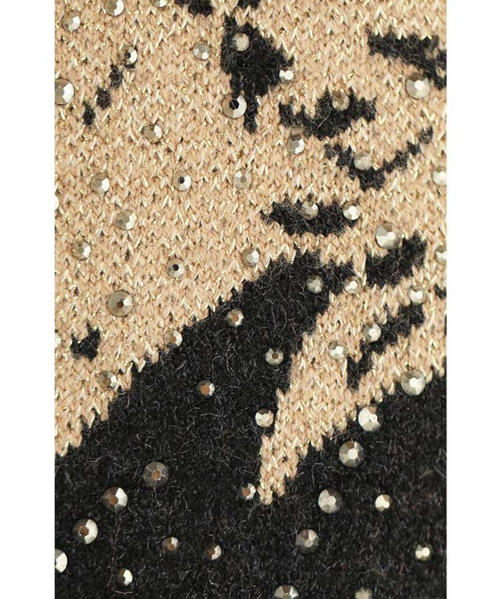 ストーン輝く大胆に描いた花画ニットミディアムワンピース