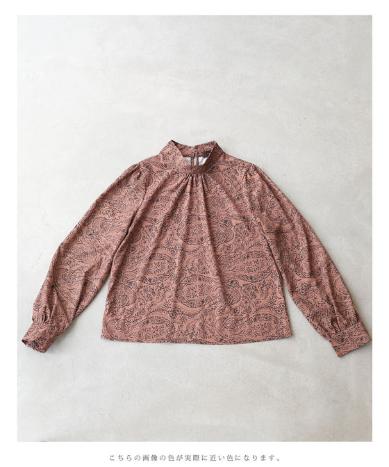 【セール商品返品交換不可】（S~L対応）植物を描いた抽象画のハイネックブラウストップス