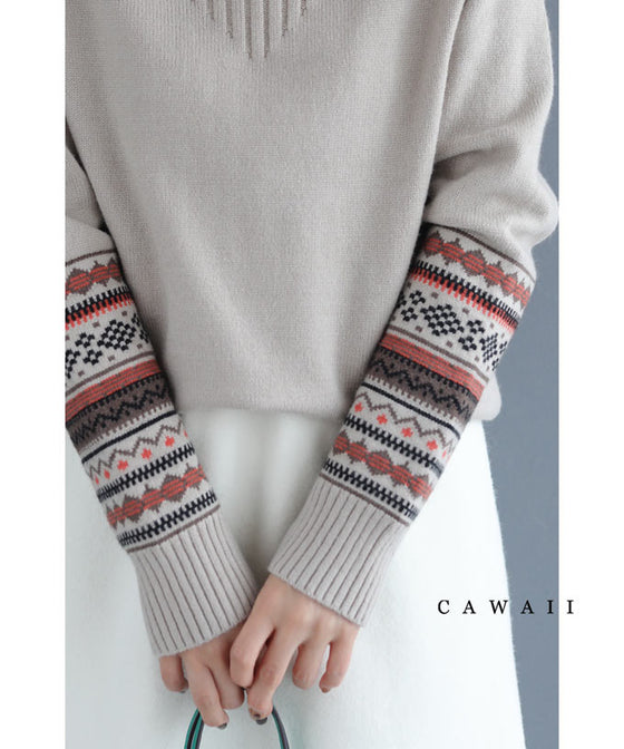 【セール商品返品交換不可】（S~L対応）手元を彩る可愛いチロリアン柄ニットプルオーバートップス