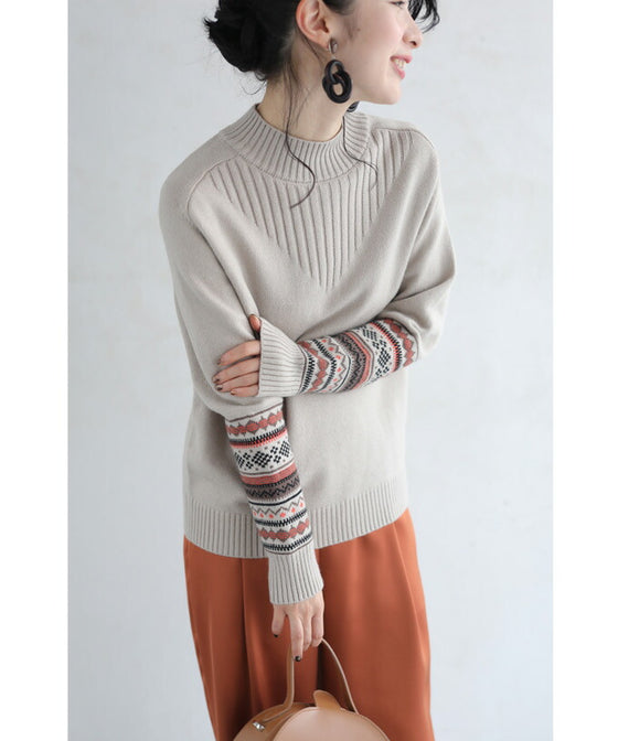 【セール商品返品交換不可】（S~L対応）手元を彩る可愛いチロリアン柄ニットプルオーバートップス