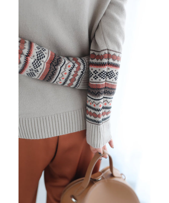 【セール商品返品交換不可】（S~L対応）手元を彩る可愛いチロリアン柄ニットプルオーバートップス