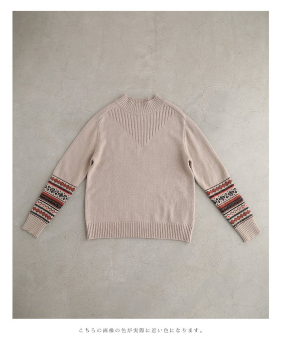 【セール商品返品交換不可】（S~L対応）手元を彩る可愛いチロリアン柄ニットプルオーバートップス