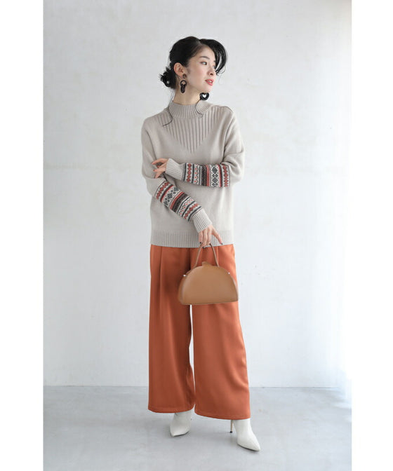 【セール商品返品交換不可】（S~L対応）手元を彩る可愛いチロリアン柄ニットプルオーバートップス