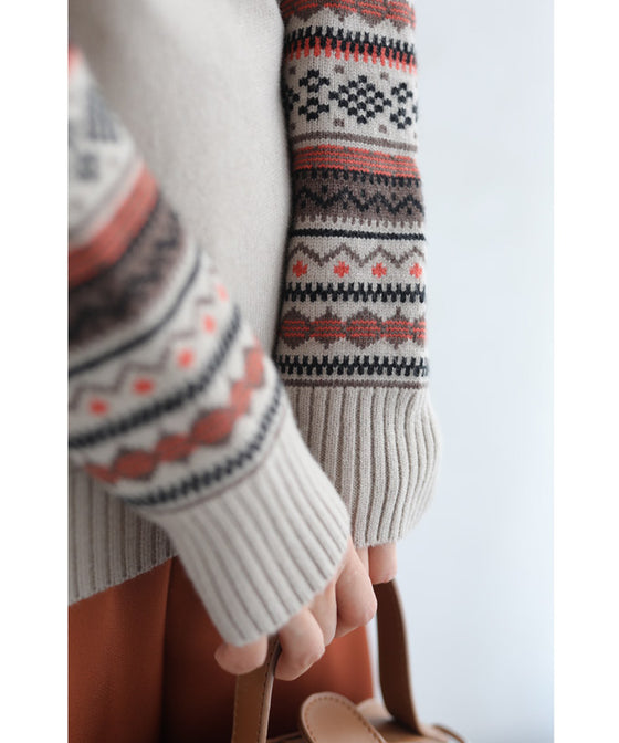 【セール商品返品交換不可】（S~L対応）手元を彩る可愛いチロリアン柄ニットプルオーバートップス