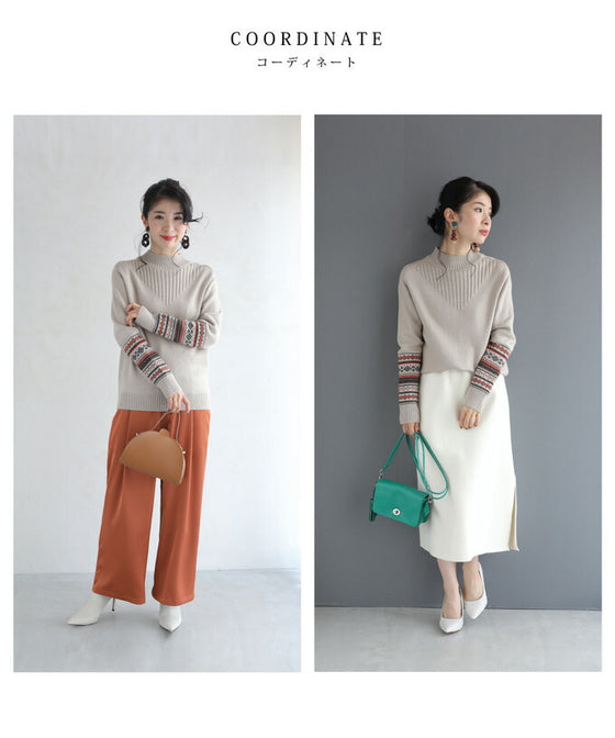 【セール商品返品交換不可】（S~L対応）手元を彩る可愛いチロリアン柄ニットプルオーバートップス