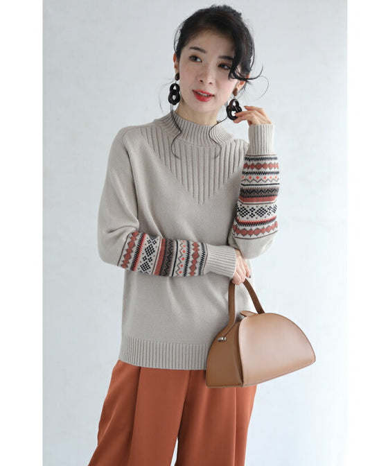 【セール商品返品交換不可】（S~L対応）手元を彩る可愛いチロリアン柄ニットプルオーバートップス