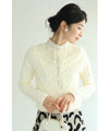 エレガントなパールボタンの裏起毛総レースプルオーバートップス