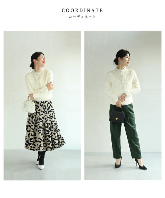 エレガントなパールボタンの裏起毛総レースプルオーバートップス