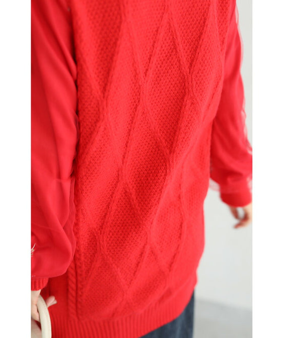 【セール商品返品交換不可】羽舞うチュールポワン袖のニットチュニックトップス