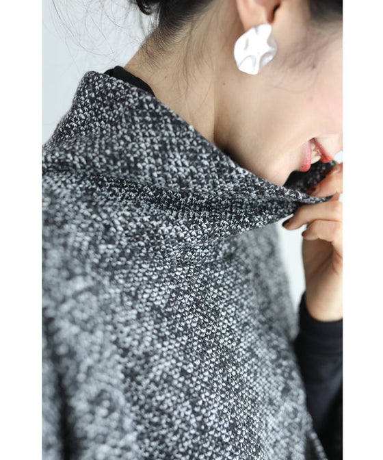 【セール商品返品交換不可】（S~3L対応）ぽわんとしたコクーンシルエットのミックスニットソーチュニック