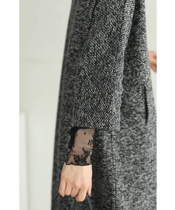 【セール商品返品交換不可】（S~3L対応）ぽわんとしたコクーンシルエットのミックスニットソーチュニック