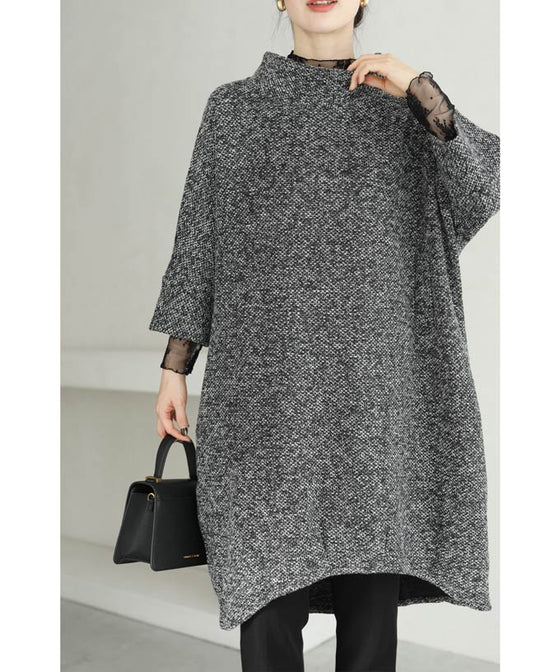 【セール商品返品交換不可】（S~3L対応）ぽわんとしたコクーンシルエットのミックスニットソーチュニック