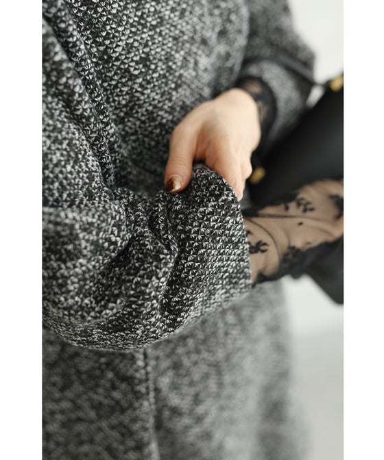 【セール商品返品交換不可】（S~3L対応）ぽわんとしたコクーンシルエットのミックスニットソーチュニック