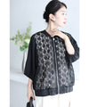 Cutout lace blouson with swaying pearl charms