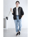Cutout lace blouson with swaying pearl charms