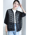 Cutout lace blouson with swaying pearl charms