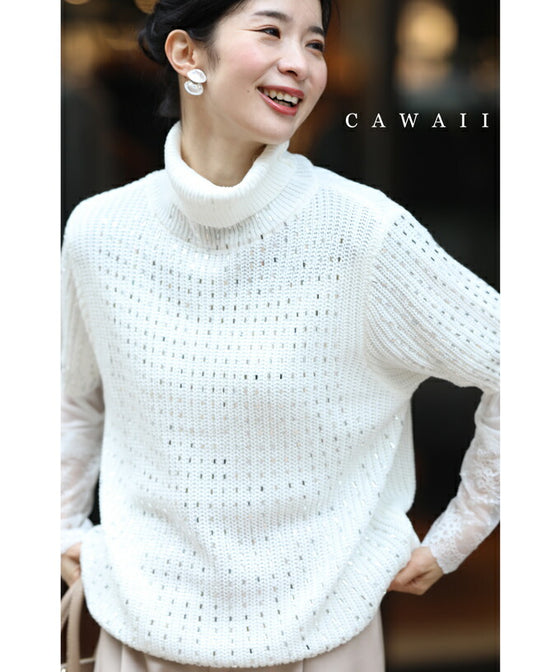 【セール商品返品交換不可】（S~L対応）ビジューの雫が煌めくタートルニットプルオーバートップス