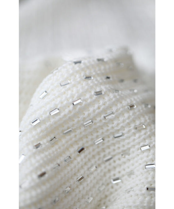 【セール商品返品交換不可】（S~L対応）ビジューの雫が煌めくタートルニットプルオーバートップス