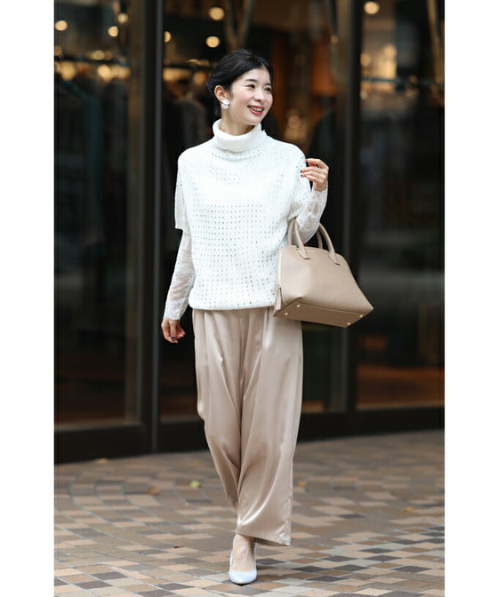 【セール商品返品交換不可】（S~L対応）ビジューの雫が煌めくタートルニットプルオーバートップス