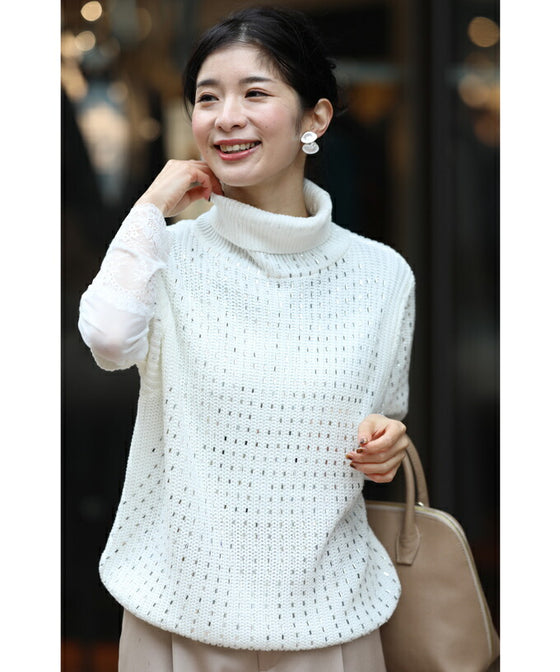 【セール商品返品交換不可】（S~L対応）ビジューの雫が煌めくタートルニットプルオーバートップス