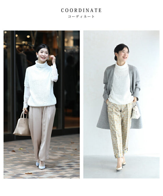 【セール商品返品交換不可】（S~L対応）ビジューの雫が煌めくタートルニットプルオーバートップス