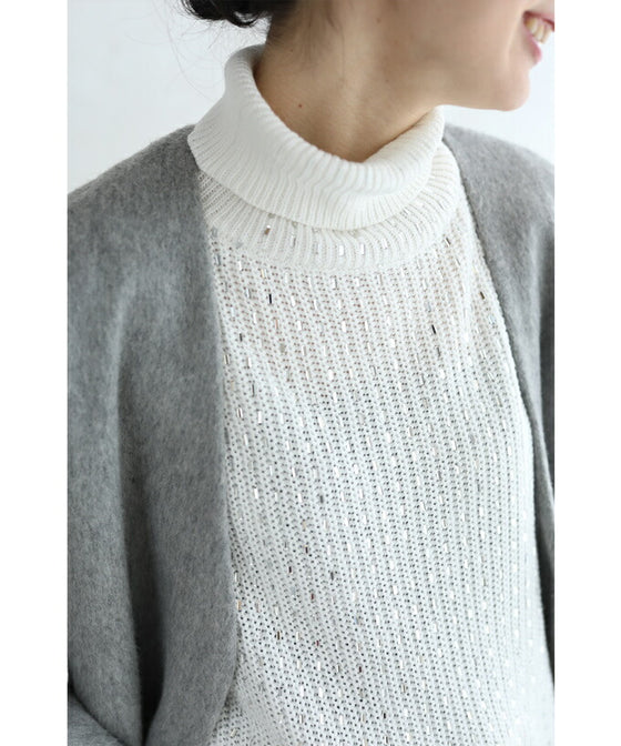 【セール商品返品交換不可】（S~L対応）ビジューの雫が煌めくタートルニットプルオーバートップス
