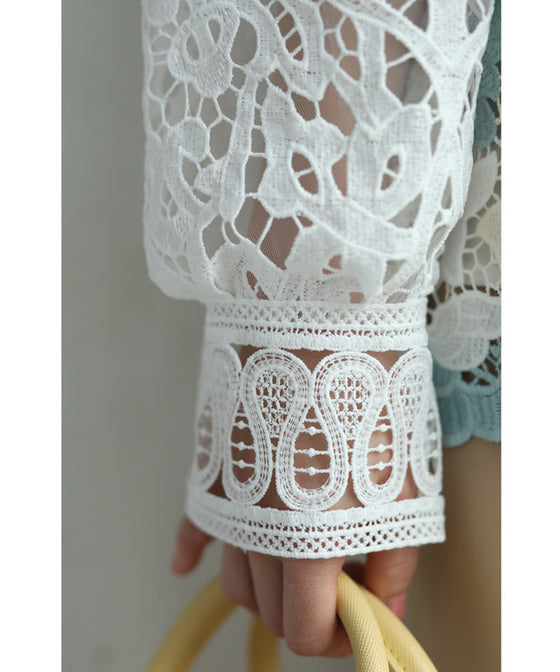 【セール商品返品交換不可】（S~M対応）美しいカットワークのアラベスクレースプルオーバートップス