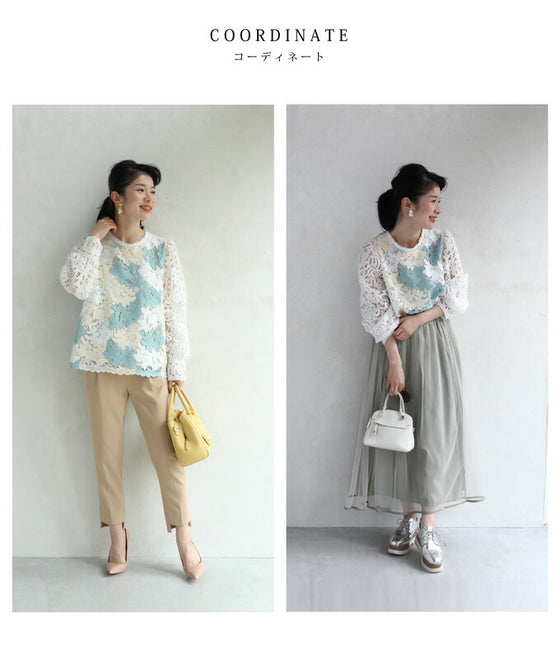 【セール商品返品交換不可】（S~M対応）美しいカットワークのアラベスクレースプルオーバートップス
