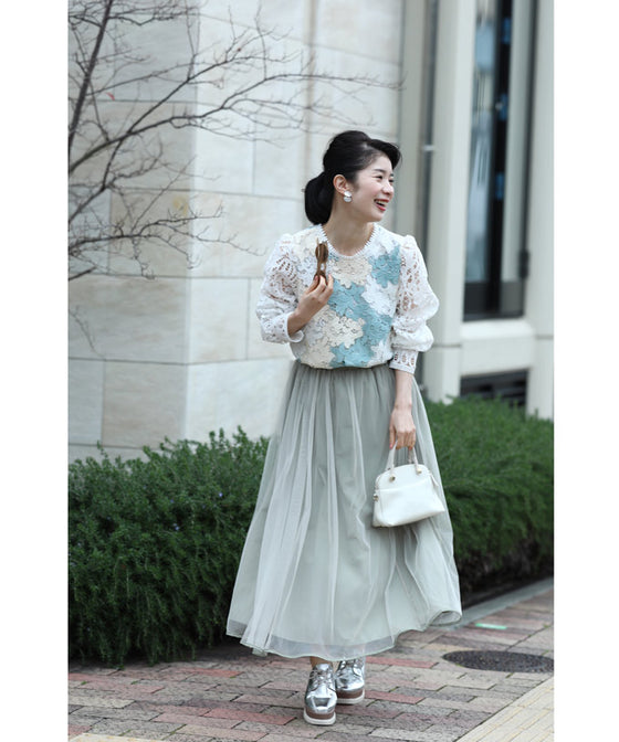 【セール商品返品交換不可】（S~M対応）美しいカットワークのアラベスクレースプルオーバートップス