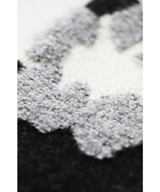 【セール商品返品交換不可】（M~3L対応）（黒）可愛いもこもこフラワーニットプルオーバートップス