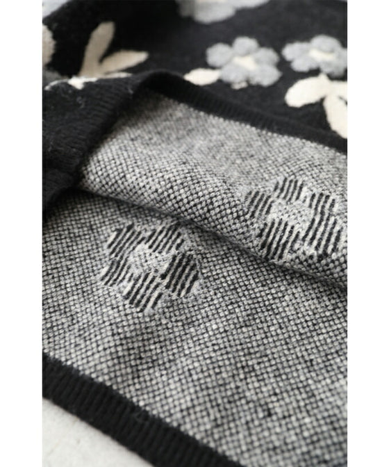 【セール商品返品交換不可】（M~3L対応）（黒）可愛いもこもこフラワーニットプルオーバートップス