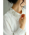 Blouse top with sparkling jeweled flower veil collar