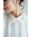 Blouse top with sparkling jeweled flower veil collar