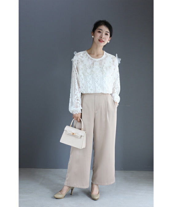 【セール商品返品交換不可】花びら浮かぶふわふわ起毛レースブラウストップス