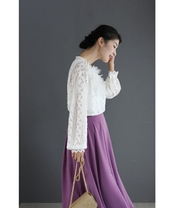 【セール商品返品交換不可】花びら浮かぶふわふわ起毛レースブラウストップス