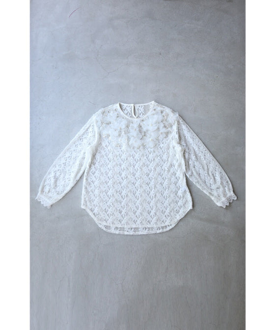 【セール商品返品交換不可】花びら浮かぶふわふわ起毛レースブラウストップス