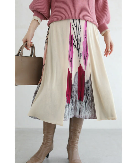 【アウトレット返品交換不可】木々が色づく重なるプリーツミディアムワンピース