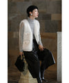 Fluffy white faux fur vest with luxurious pearl trim