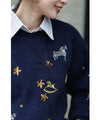 【アウトレット返品交換不可】夜空に浮かぶ回転木馬の刺繍ニットプルオーバートップス