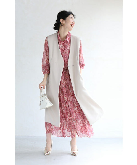 【セール商品返品交換不可】パッと華やぐペイズリースカーフ柄プリーツワンピース