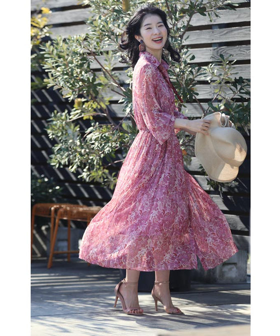 【セール商品返品交換不可】パッと華やぐペイズリースカーフ柄プリーツワンピース