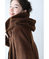 【アウトレット返品交換不可】ルーズな立ち襟ネックのポワン裾ショートコート/アウター（ブラウン）