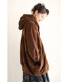【アウトレット返品交換不可】ルーズな立ち襟ネックのポワン裾ショートコート/アウター（ブラウン）