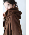 【アウトレット返品交換不可】ルーズな立ち襟ネックのポワン裾ショートコート/アウター（ブラウン）