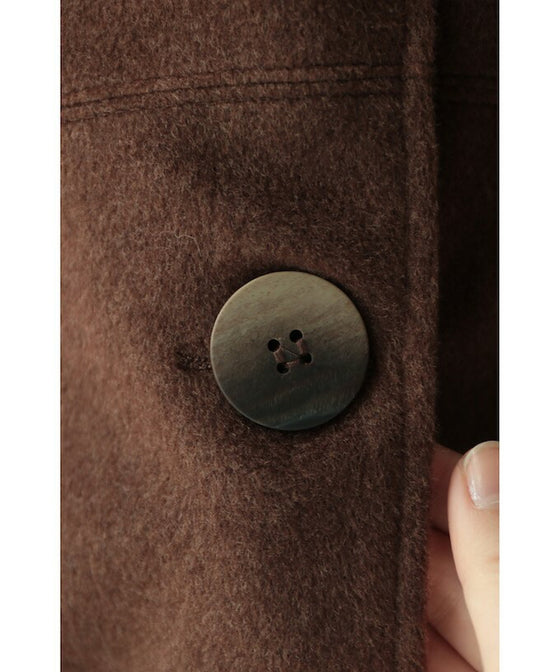 【アウトレット返品交換不可】ルーズな立ち襟ネックのポワン裾ショートコート/アウター（ブラウン）