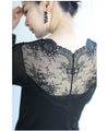 肌見せ卒業世代の長袖レースインナートップス/インナーレース伸縮カットソー(ブラック)