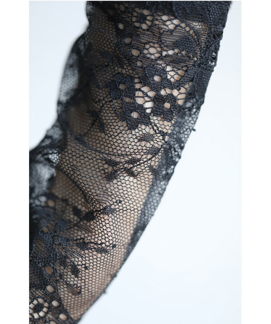 肌見せ卒業世代の長袖レースインナートップス/インナーレース伸縮カットソー(ブラック)